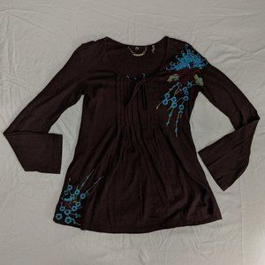 Bella Carra by Biz Brown Embroidered Floral Top
